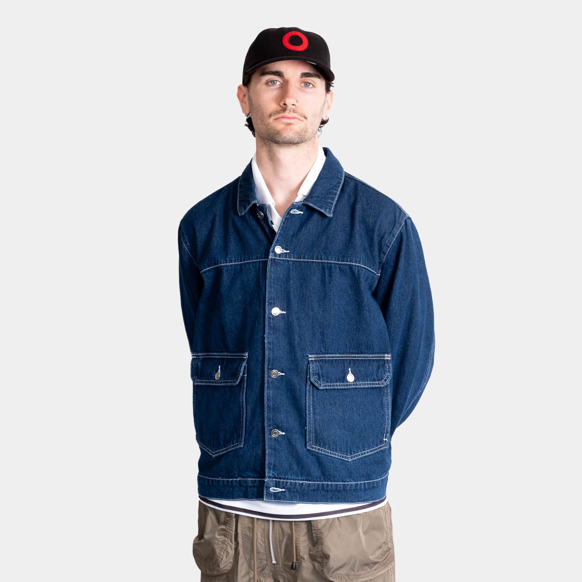 Pop Trading Company Full Button Denim Jacket - Rinsed Denim