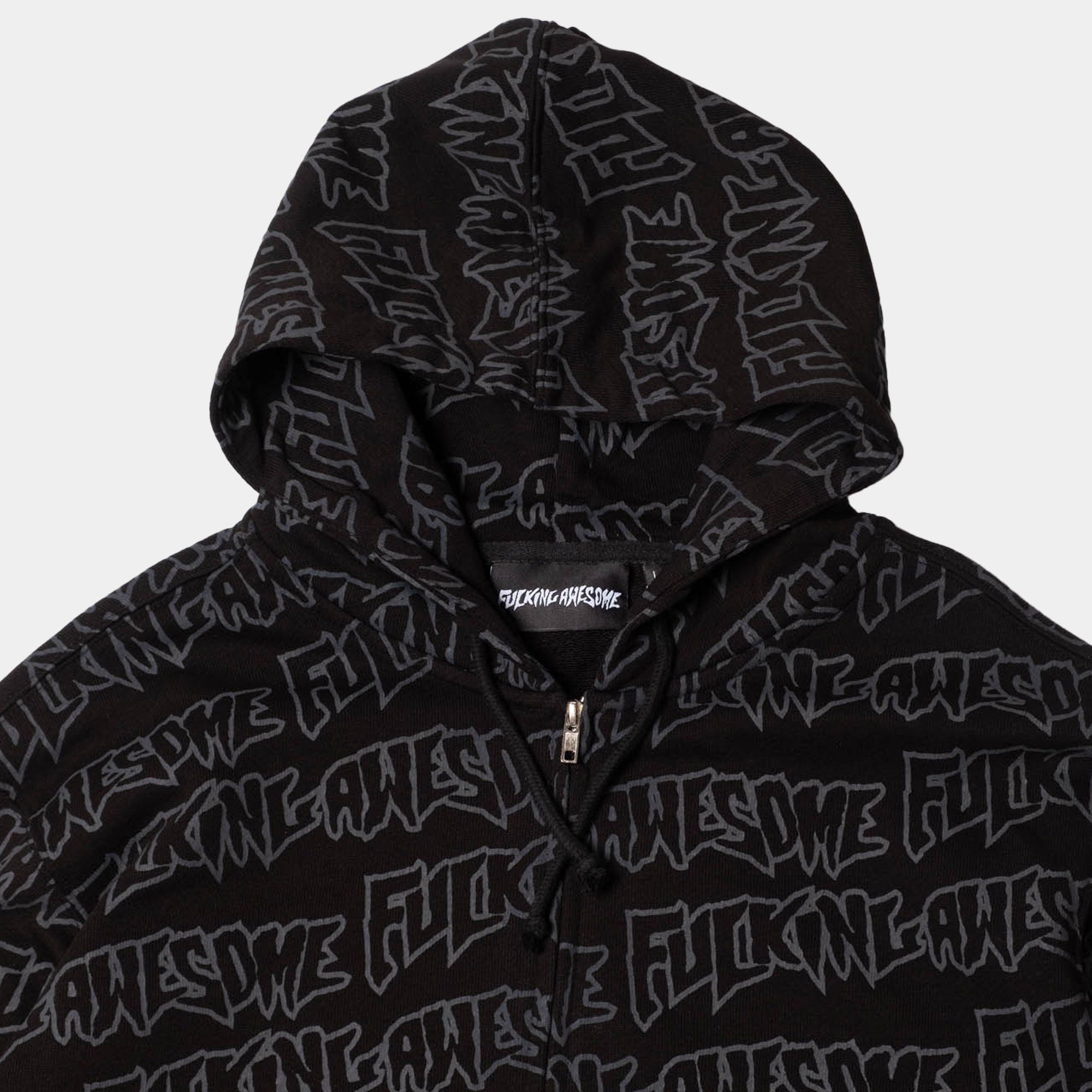 Fucking Awesome AOP Stamp Zipped Hoodie - Black