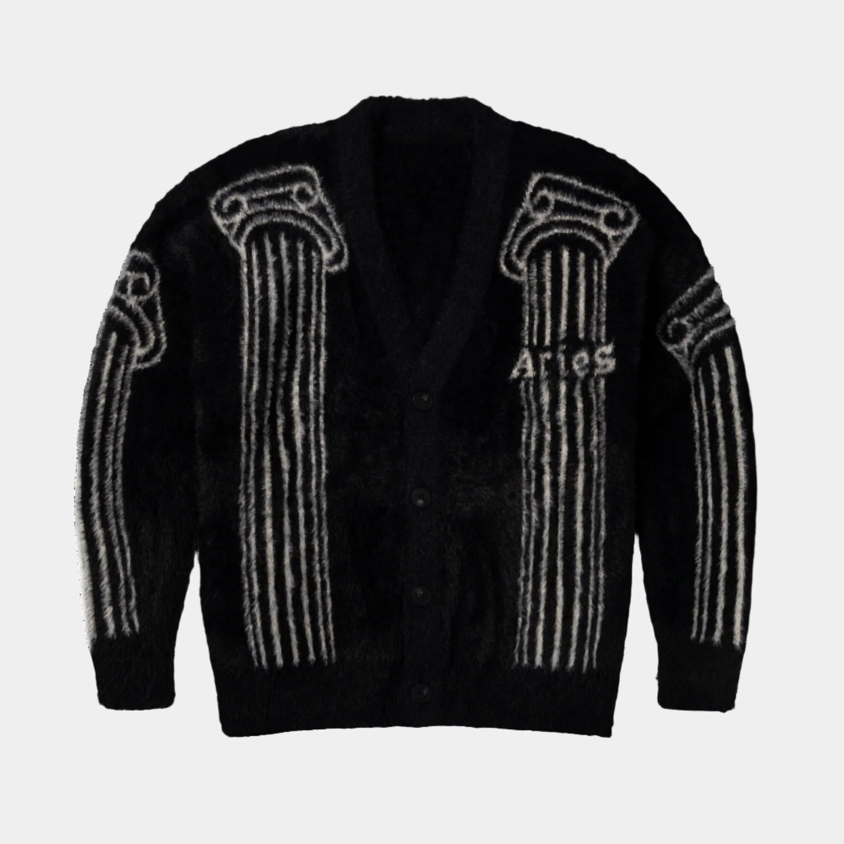 Aries Boucle Oversized Chenille Column Knit Cardigan - Black
