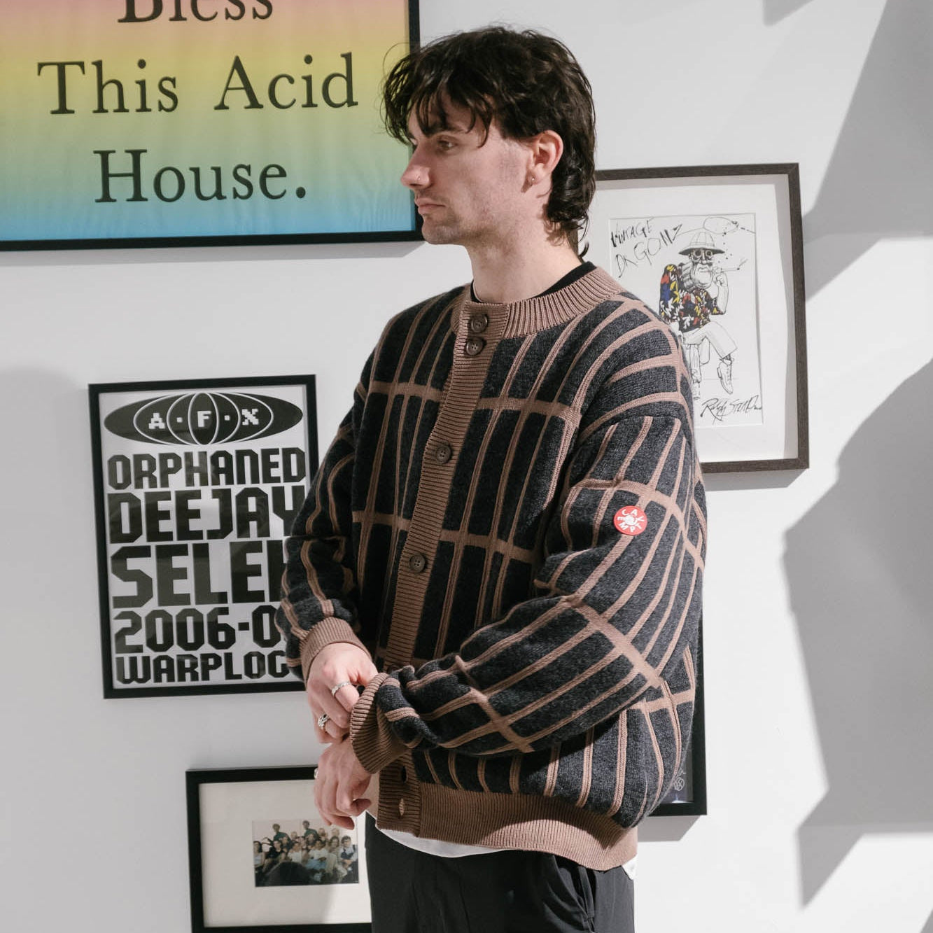 Cav Empt Rectangular Bar Knit Cardigan - Brown