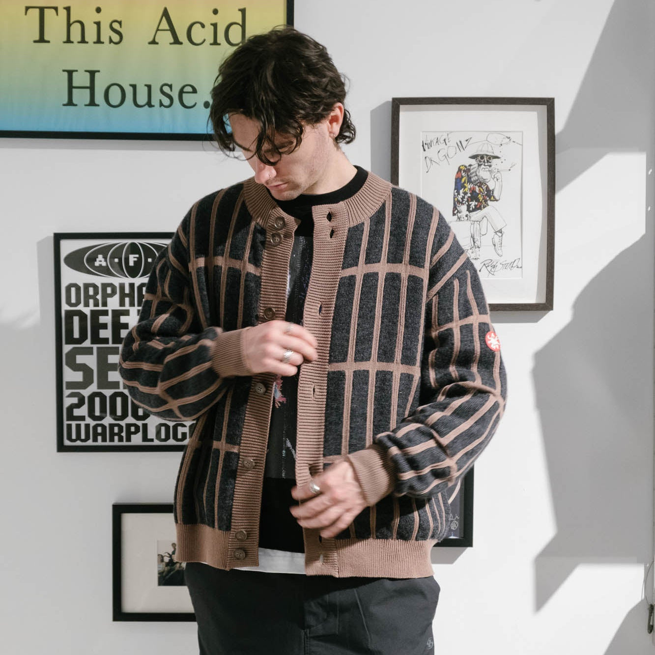 Cav Empt Rectangular Bar Knit Cardigan - Brown