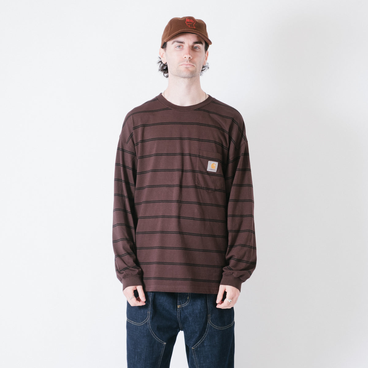 Carhartt WIP Cardona LS Pocket T-Shirt - Cardona Stripe/Natural /Palisander