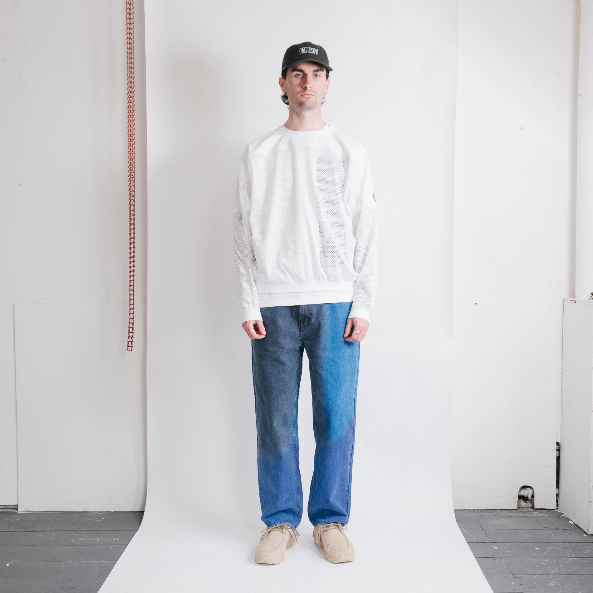 Cav Empt Mesh Track Crew Neck Sweater - White