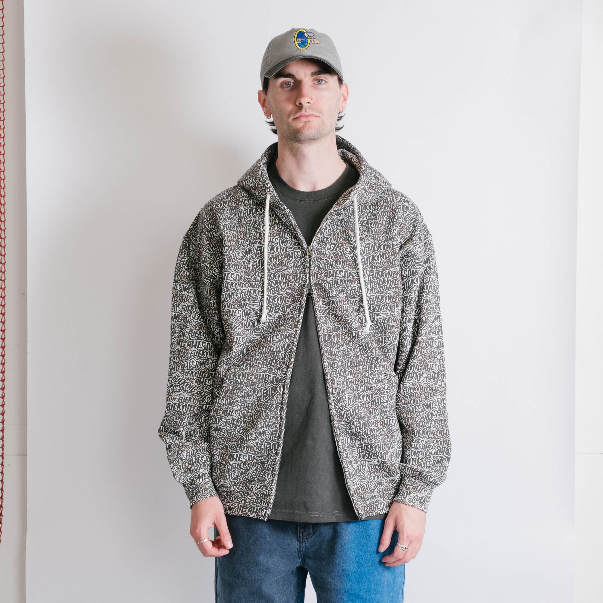 Fucking Awesome Burnt Sticker Stamp Zipped Hoodie - All Over Print