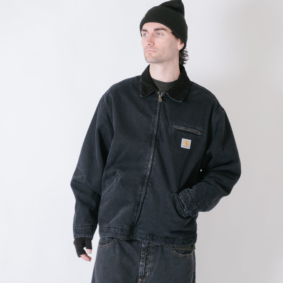 Carhartt WIP OG Detroit Jacket (Winter) - Smith Denim Black/Black Stone Washed