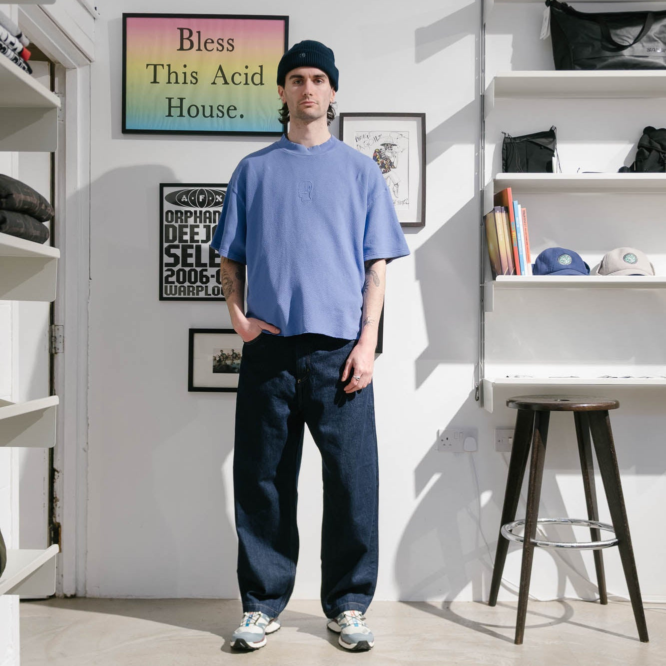 Brain Dead Boxy Pique Mock Neck T-Shirt - Blue