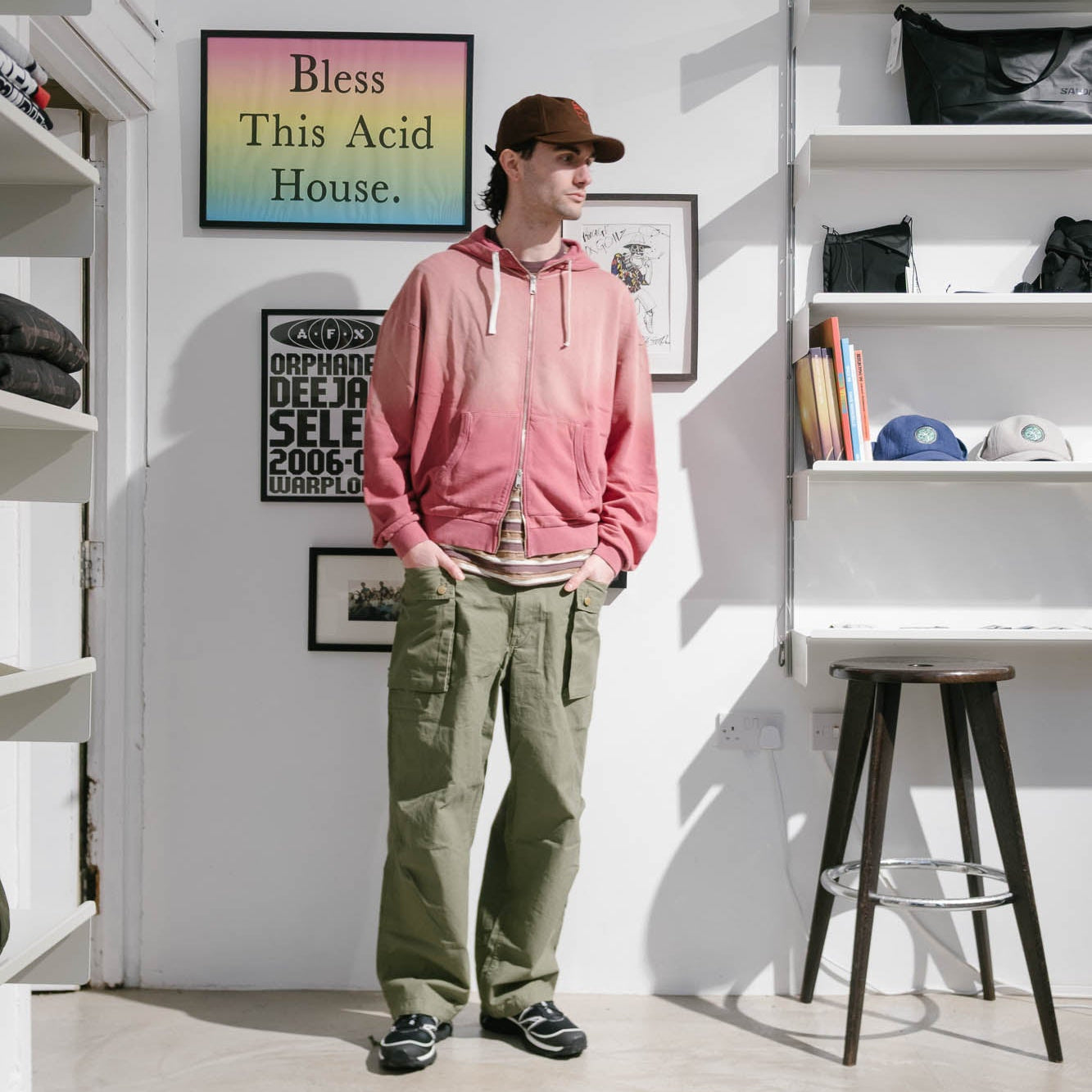 Brain Dead Padded Elbow Zip Up Hoodie - Brick