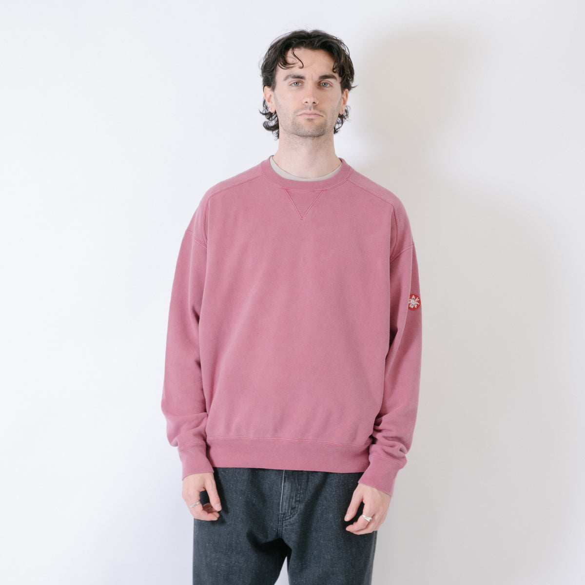 Cav Empt Overdye Panel Shoulder Crew Neck Sweater - Red