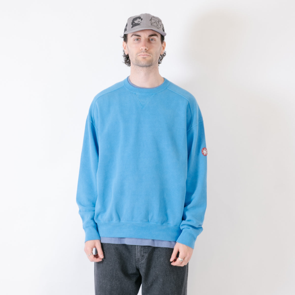 Cav Empt Overdye Panel Shoulder Crew Neck Sweater - Blue