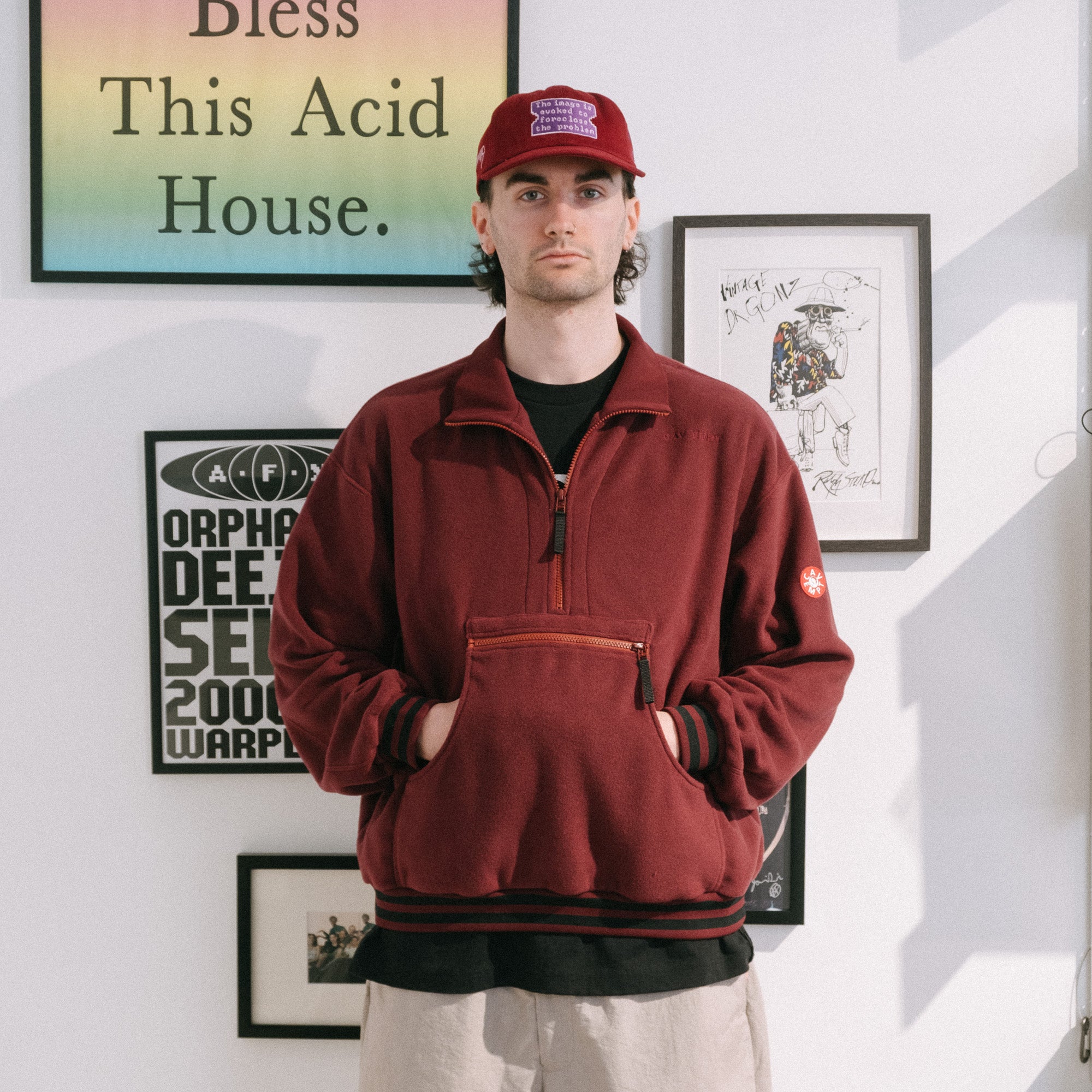Cav Empt Fleece Half Zip Up - Burgundy - Never Never