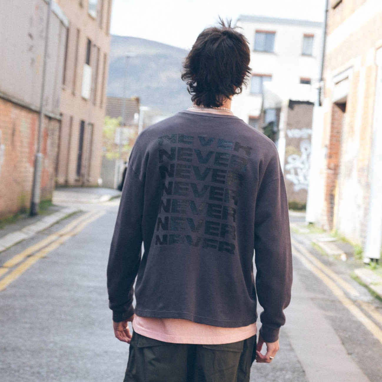 Never Never Waffle Stack LS Tee - Washed Black