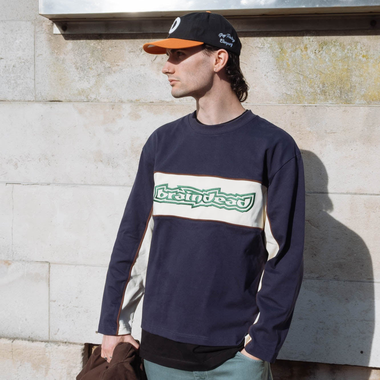 Brain Dead Heavyweight Panelled Long Sleeve Shirt - Navy