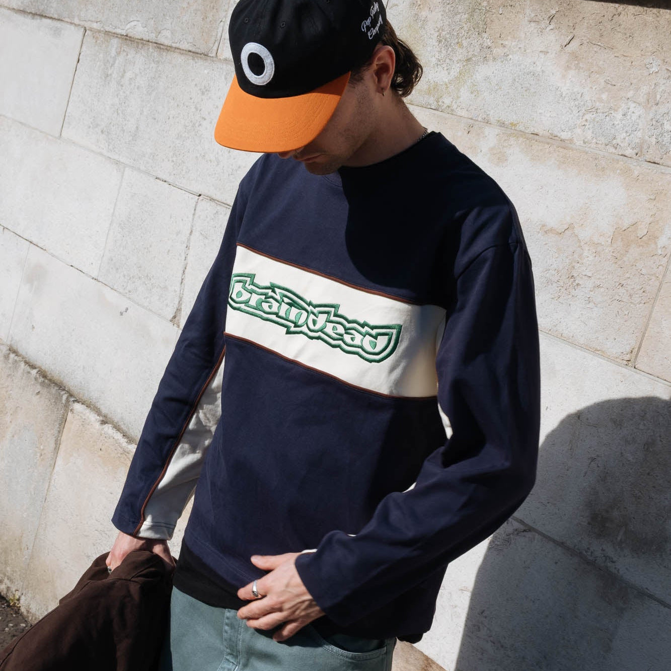 Brain Dead Heavyweight Panelled Long Sleeve Shirt - Navy