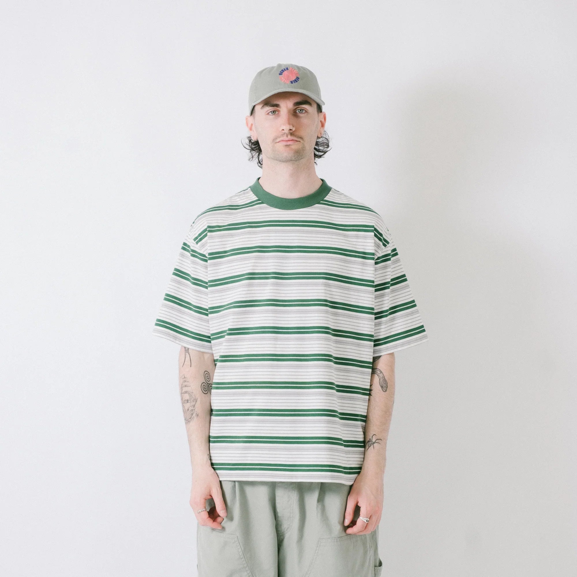 ennoy S/S Border T-Shirt GREEN × WHITE M is-ness Border T-Shirt - White/Green