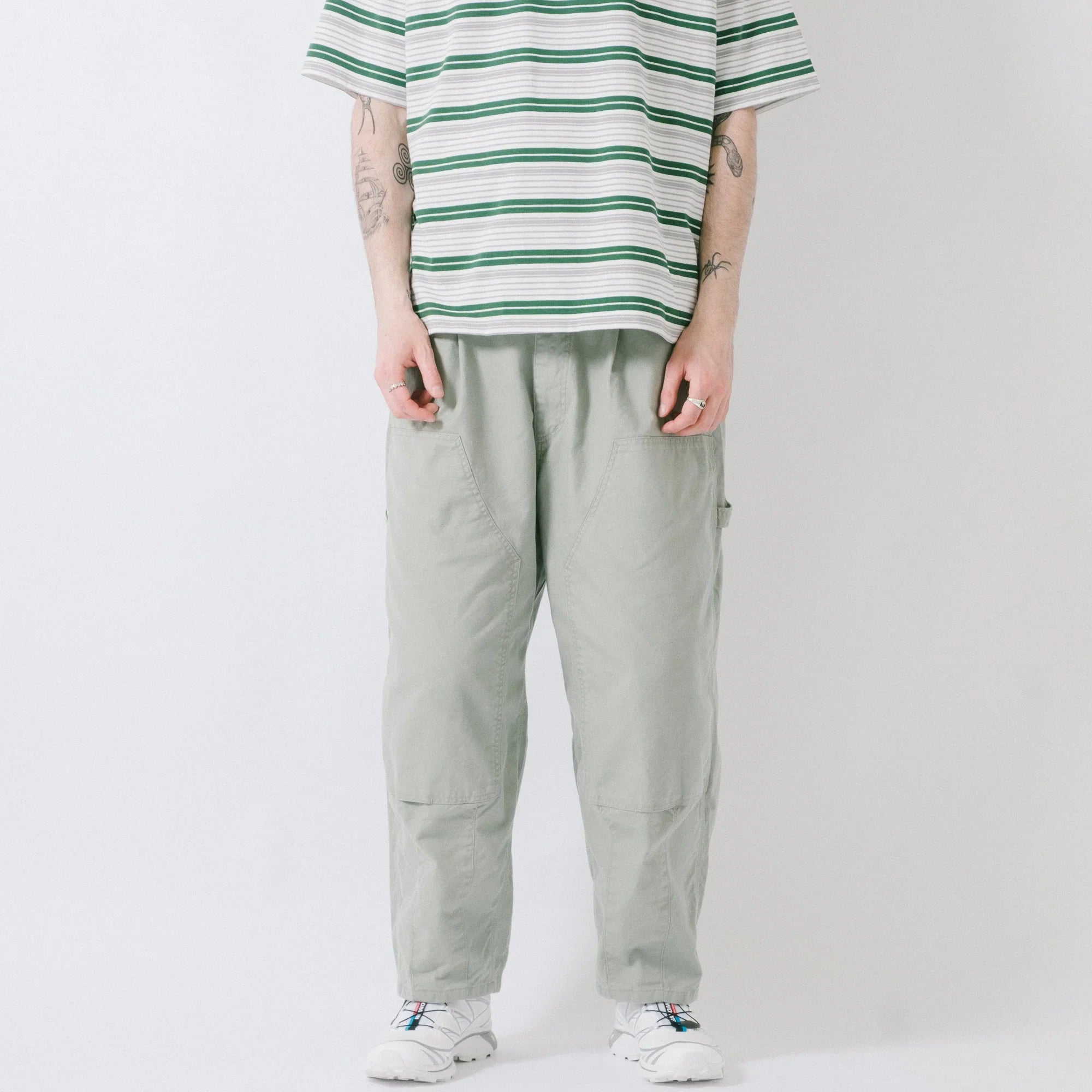 is-ness Herringbone Double-Knee Balloon Painter Pants - Mint