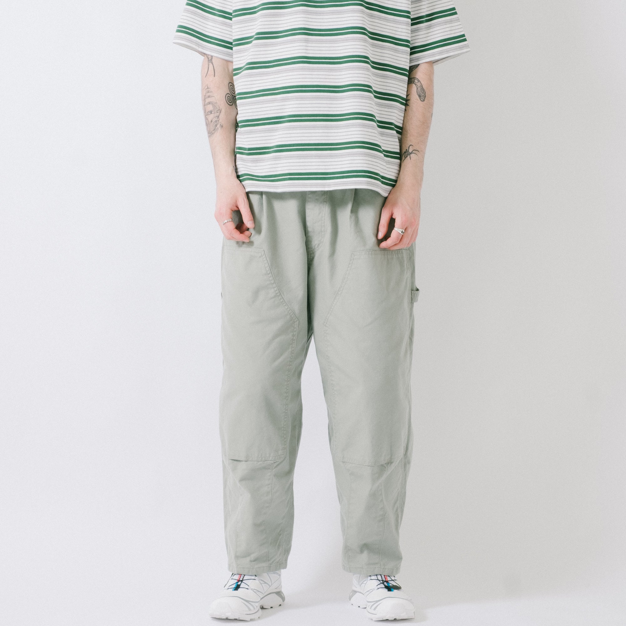is-ness Herringbone Double-Knee Balloon Painter Pants - Mint
