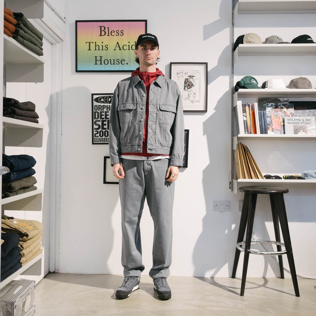 Cav Empt Washed Black Denim Trucker Jacket - Grey