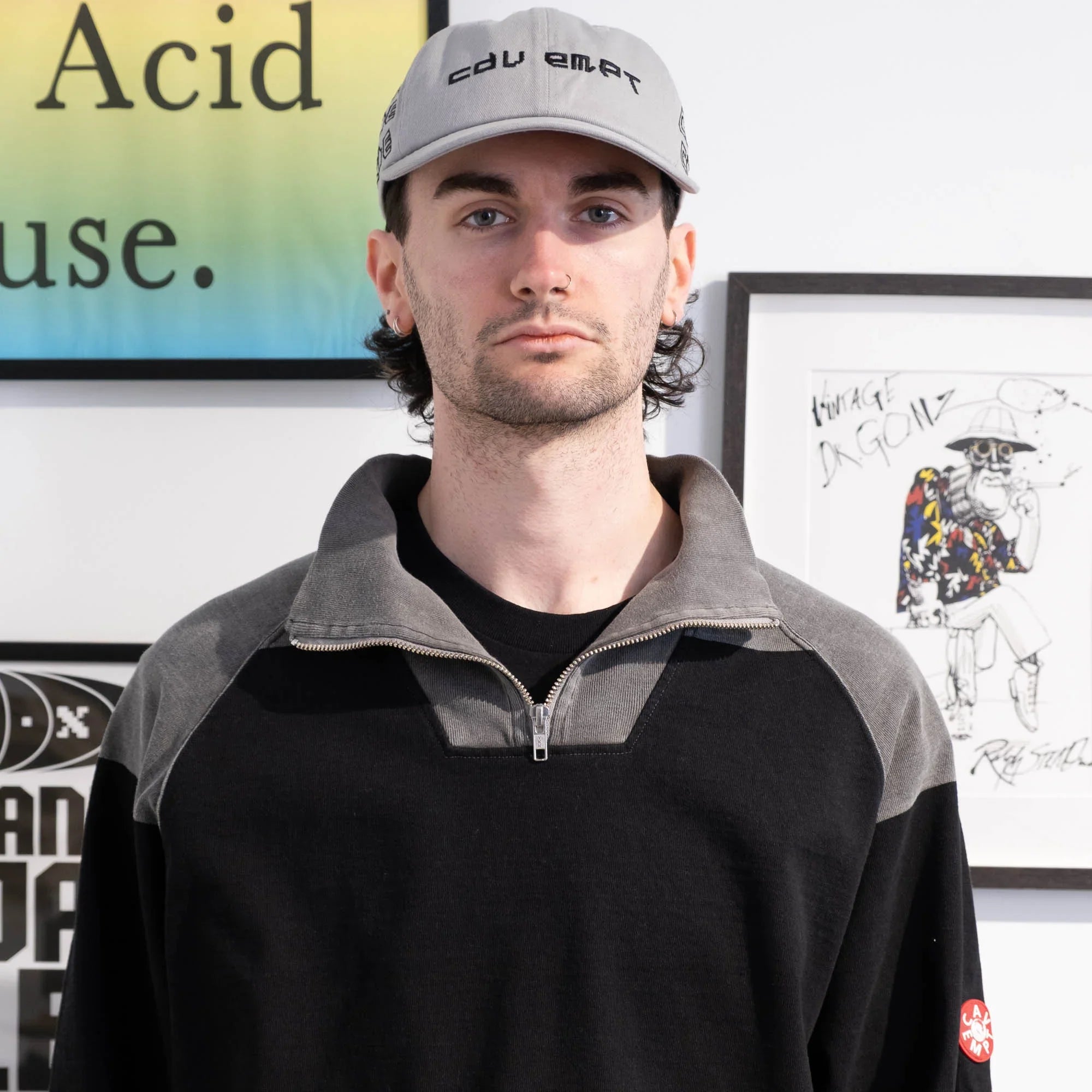 Cav Empt Overdye Stripe Half Zip - Grey