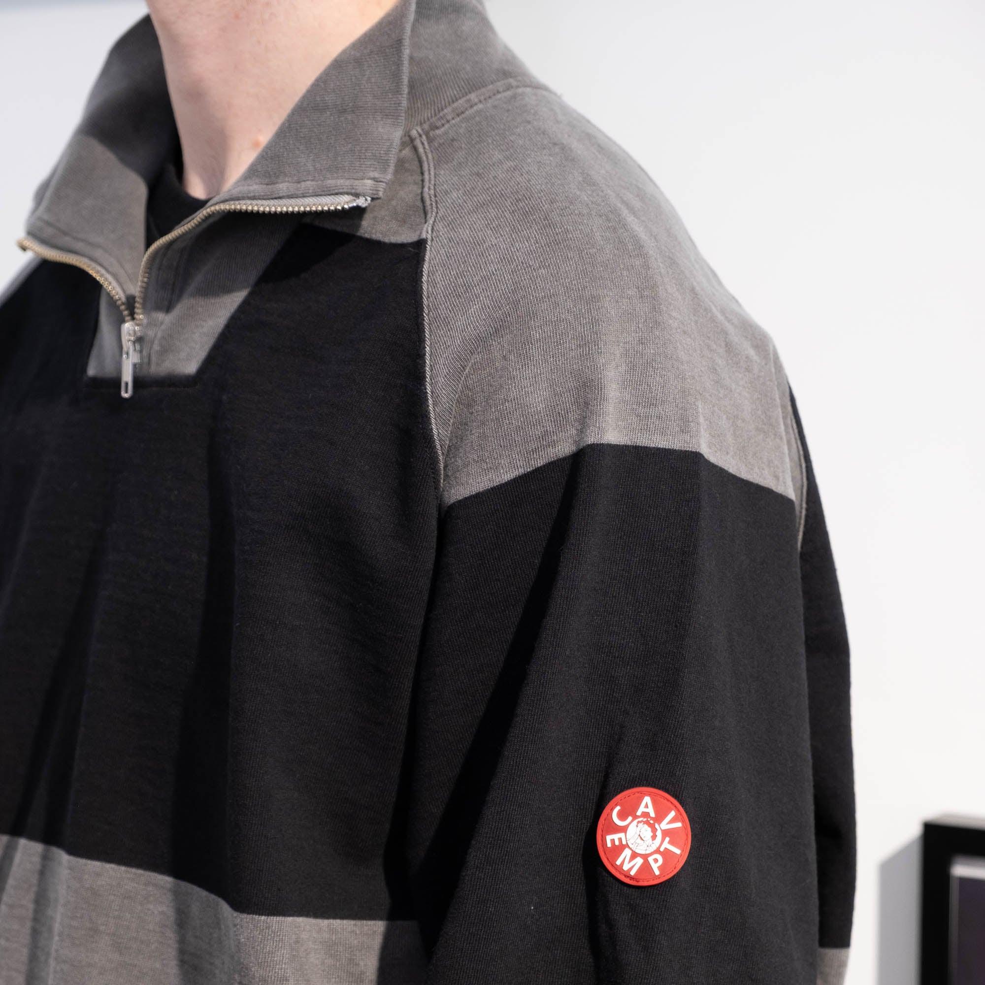 トップス cavempt OVERDYE STRIPE HALF ZIP Cav Empt: Men's Overdye Stripe Half Zip (Grey) | DSML E-SHOP