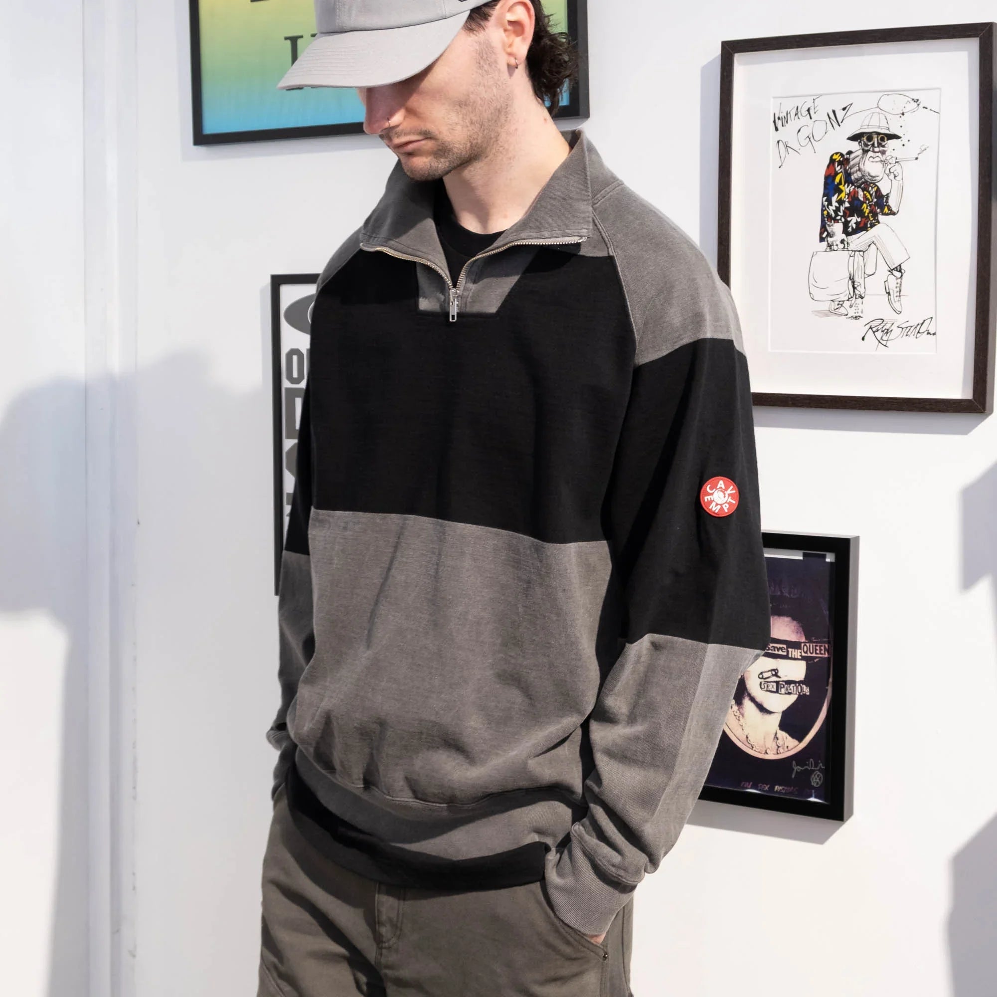 Cav Empt Overdye Stripe Half Zip - Grey