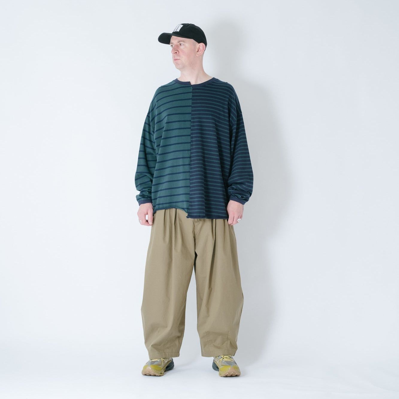 Anglan Unbalanced Stripe Long Sleeve - Green/Navy