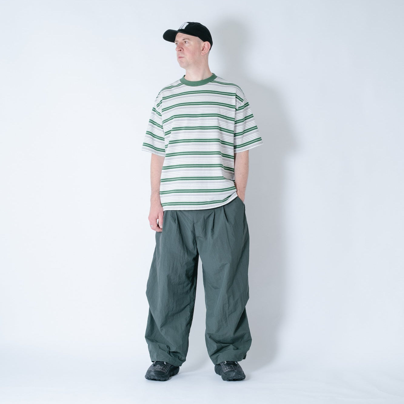 Anglan Nylon Tuck Belt String Balloon Pants - Green