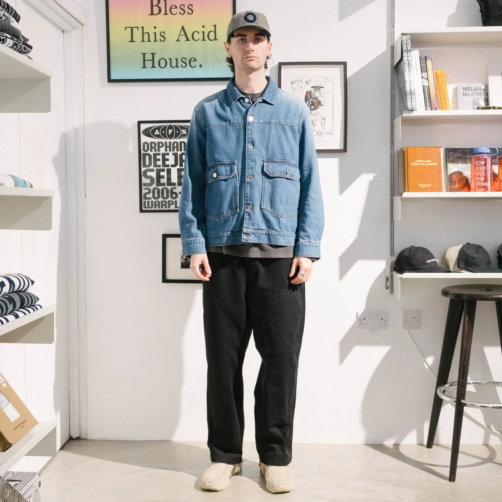 Pop Trading Company Full Button Denim Jacket - Rinsed Denim