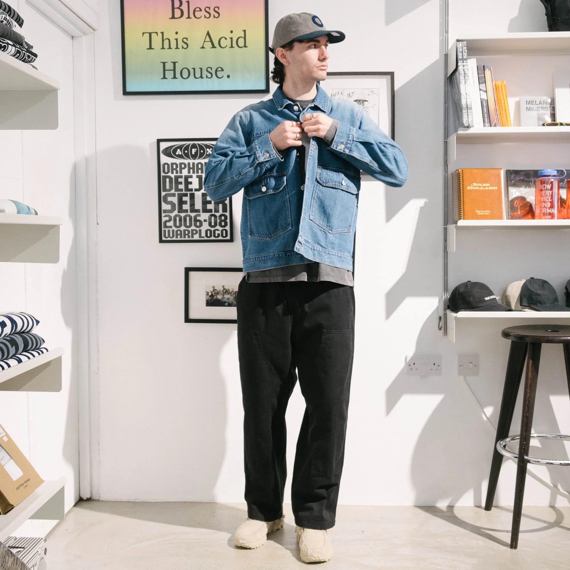 Pop Trading Company Full Button Denim Jacket - Rinsed Denim