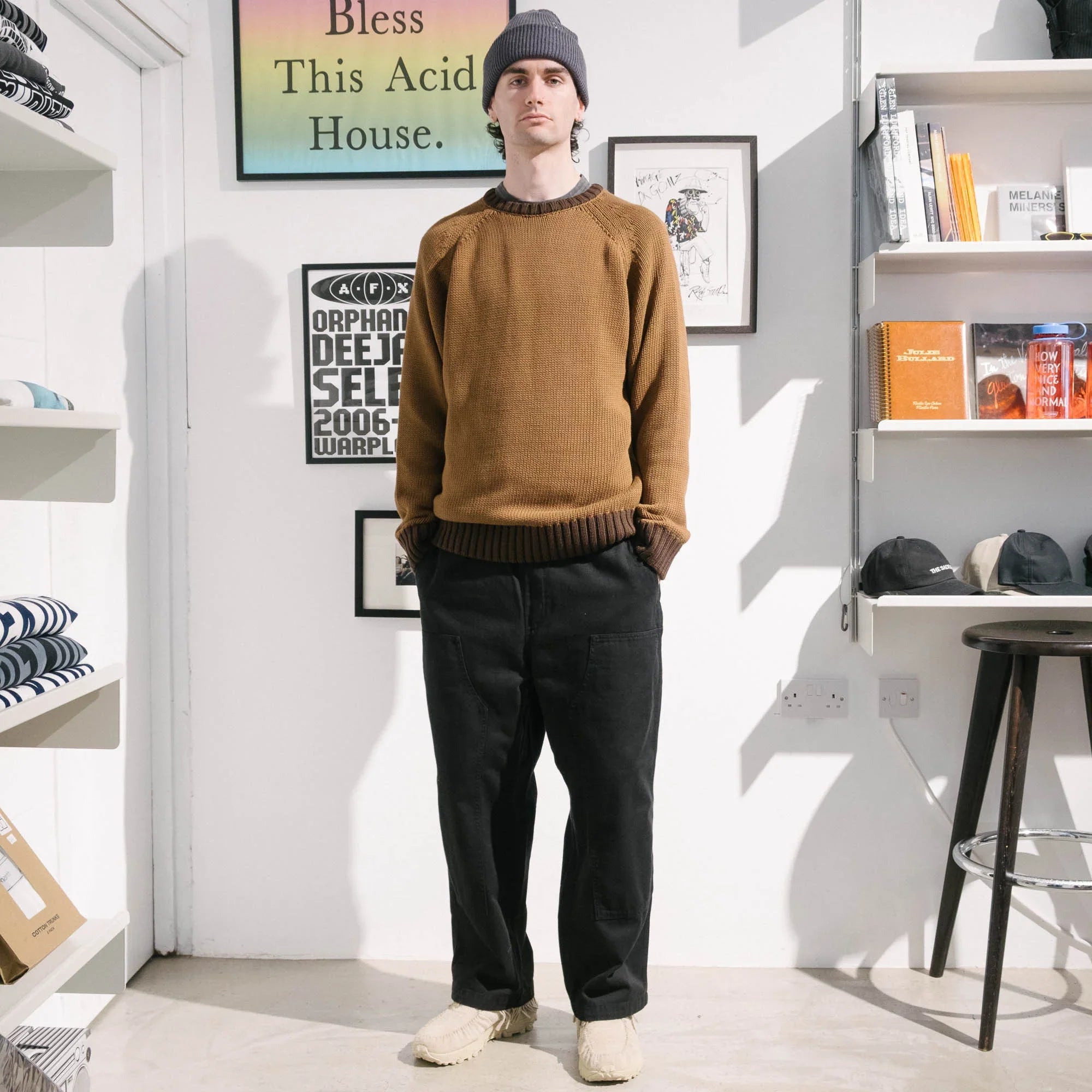 Pop Trading Company Knitted Logo Crewneck Sweater - Bison