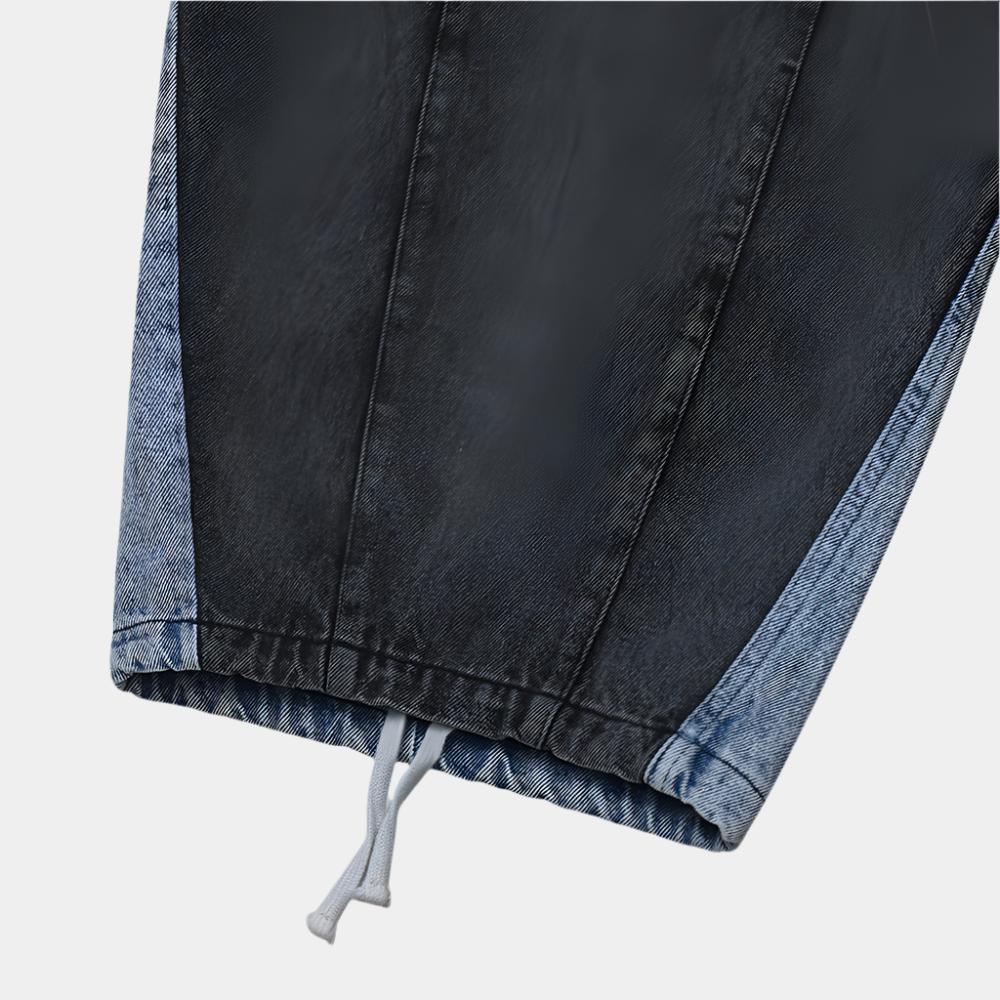 Anglan Denim Mix Fatigue Balloon Pants - Blue/Grey