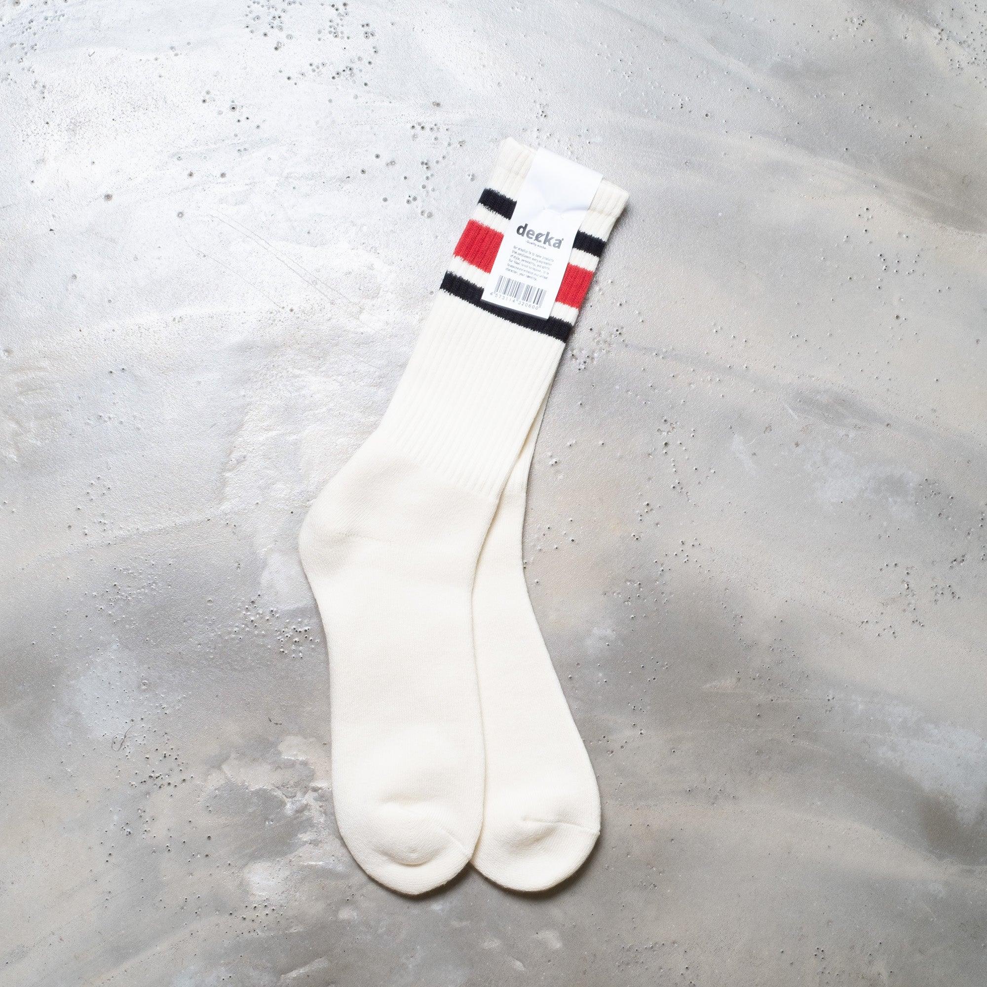 Decka - White/Red 80's Skater Socks - Never Never