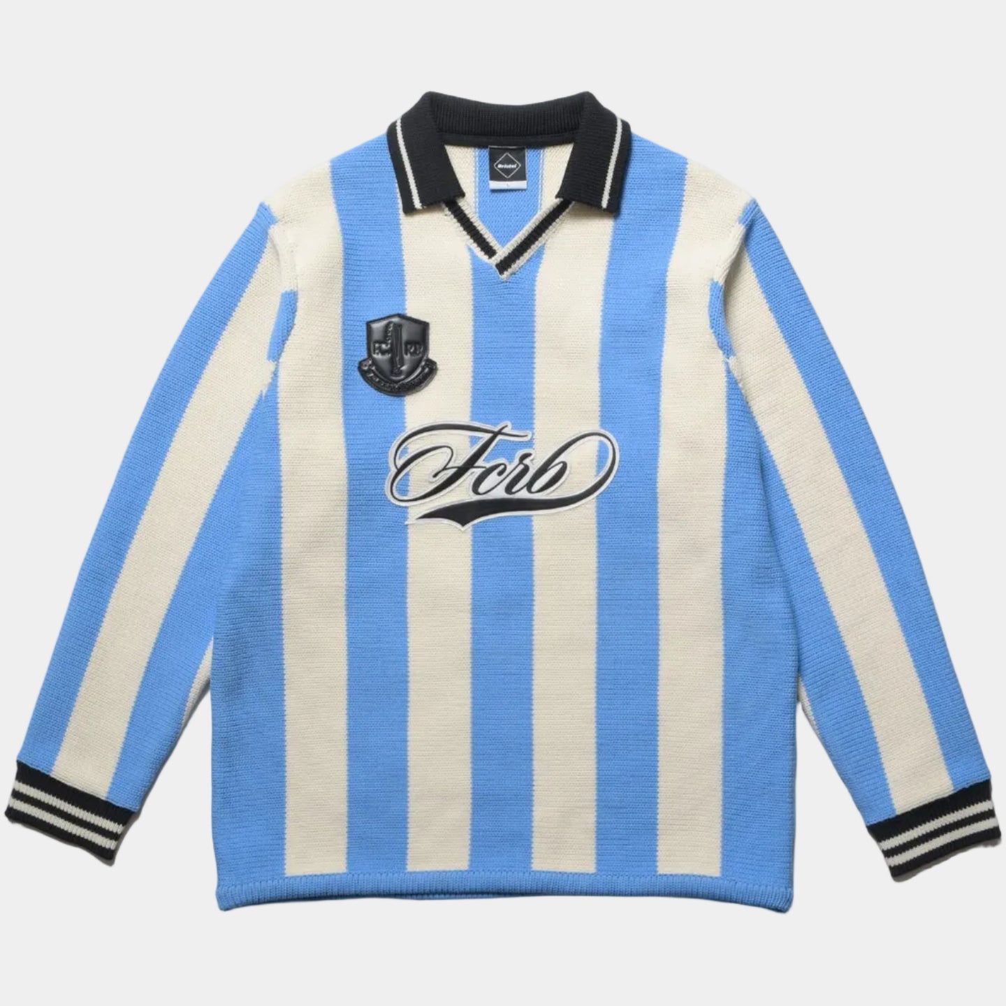 F.C.Real Bristol Stripe Knit Shirt - Light Blue