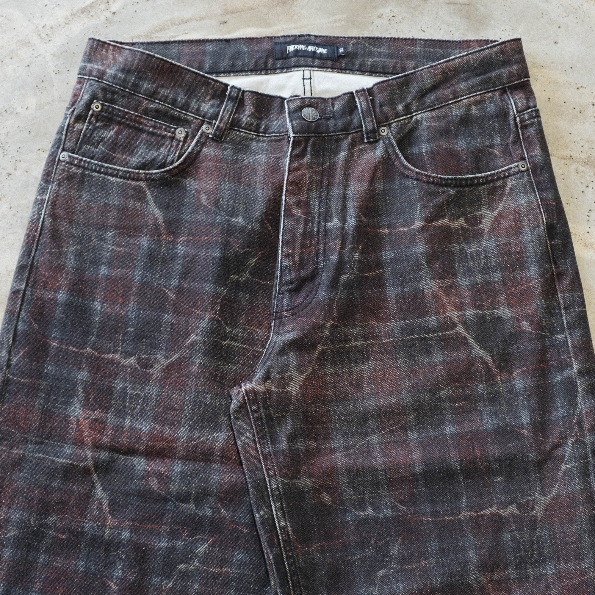 Fucking Awesome Distressed Plaid Fecke Denim Jean - Plaid